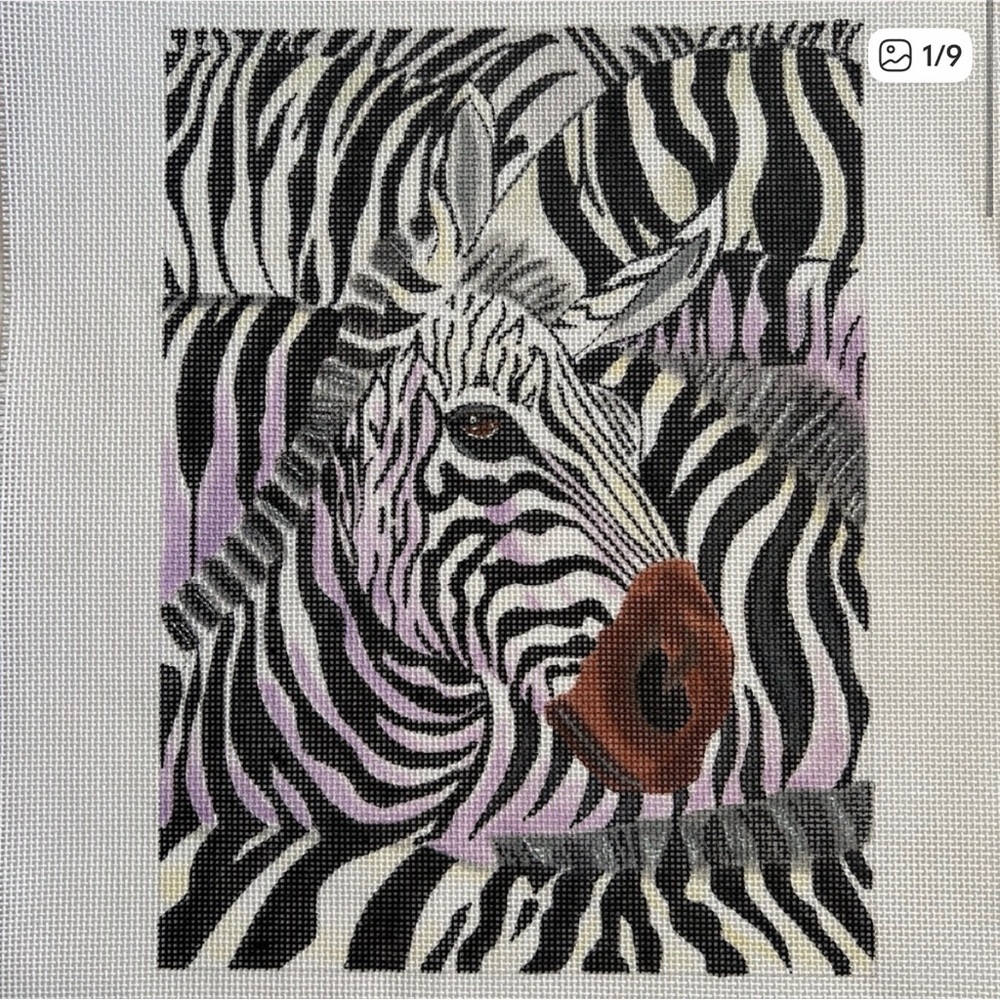 Large Zebra Needlepoint Canvas - Black, White & Pink